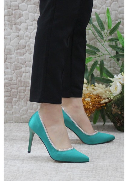 012 Abiye Saten Taşlı Topuklu Kadın Ayakkabı