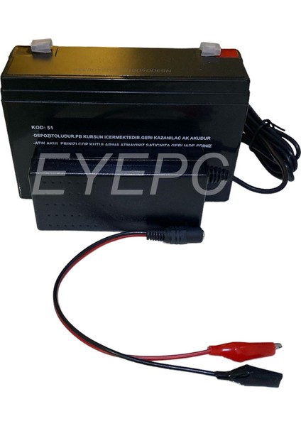 6 Volt 12 Amper Akü 6V 12AH ve Şarj Adaptörlü Set Eye1