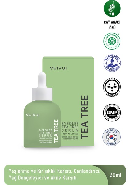 Çay Ağacı Özü Kore Serum Sivilce Ve Akne Karşıtı Arındırıcı Sebum Dengeleyici 30 Ml