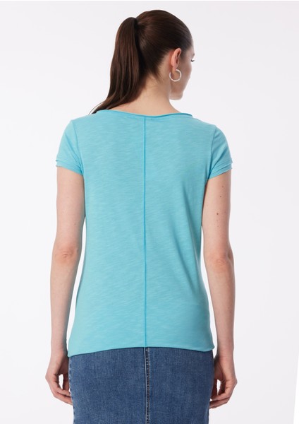 V Yaka Açık Mavi Kadın T-Shirt 3TNHL400E indirimleri