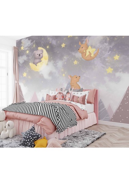 Ayıcı ve Ay Desenli Çocuk Odası Duvar Kağıdı Baskı fiyatları