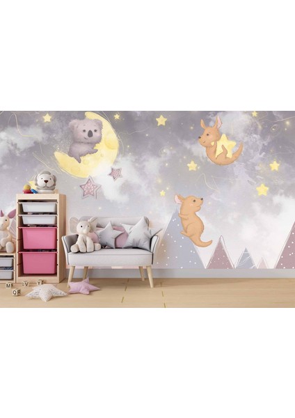 Ayıcı ve Ay Desenli Çocuk Odası Duvar Kağıdı Baskı fırsatları