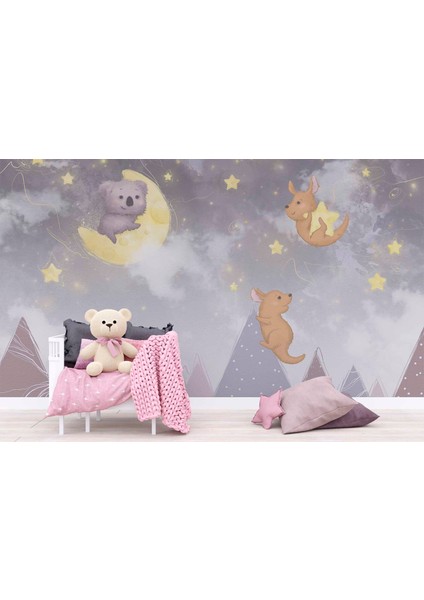Ayıcı ve Ay Desenli Çocuk Odası Duvar Kağıdı Baskı indirimleri