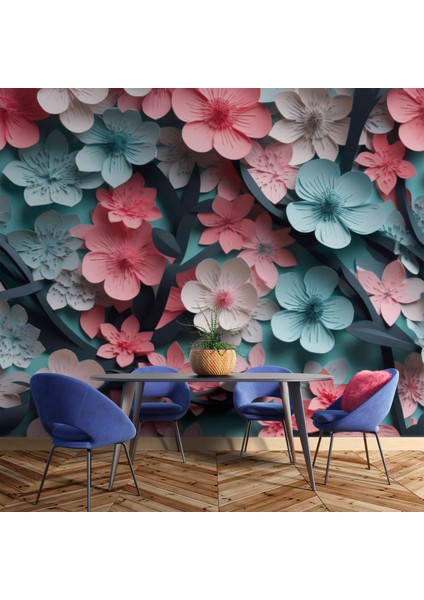 Renkli Çiçek Temalı Duvar Kağıdı Baskı indirimleri