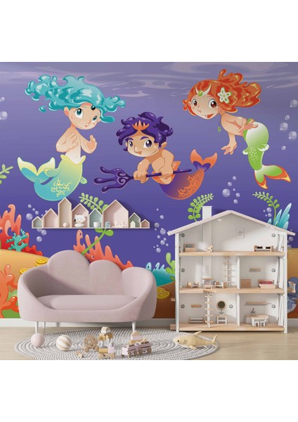 Su Altı Minik Yüzücüler Çocuk Duvar Duvar Kağıdı Baskı
