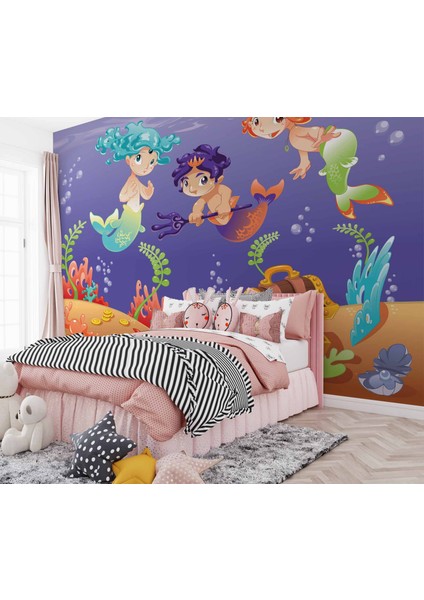 Su Altı Minik Yüzücüler Çocuk Duvar Duvar Kağıdı Baskı fiyatları