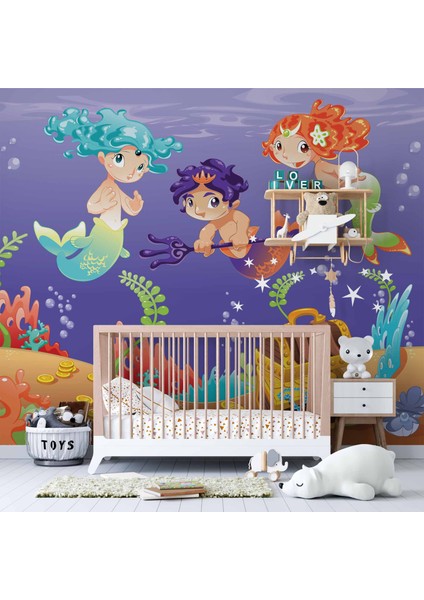 Su Altı Minik Yüzücüler Çocuk Duvar Duvar Kağıdı Baskı modelleri