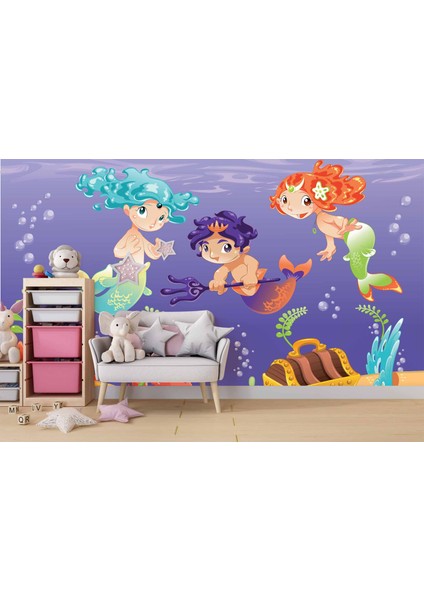 Su Altı Minik Yüzücüler Çocuk Duvar Duvar Kağıdı Baskı fırsatları