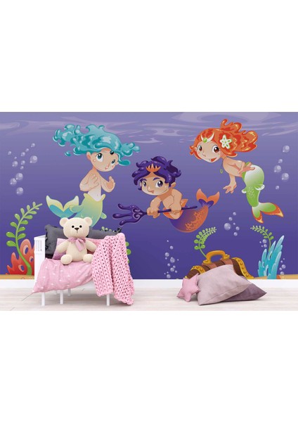 Su Altı Minik Yüzücüler Çocuk Duvar Duvar Kağıdı Baskı indirimleri