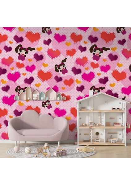 Kalpli Pembe Çocuk Duvar Duvar Kağıdı Baskı