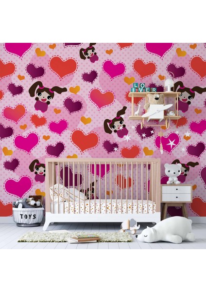 Kalpli Pembe Çocuk Duvar Duvar Kağıdı Baskı modelleri
