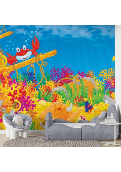 Deniz Altı Dünyası Yengeçli Duvar Kağıdı Baskı