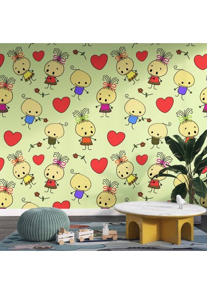Minik Çocuk Desenli Çocuk Odası Duvar Kağıdı Baskı modelleri
