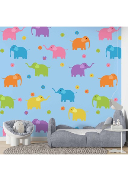 Fil Desenli Çocuk Odası Duvar Kağıdı Baskı