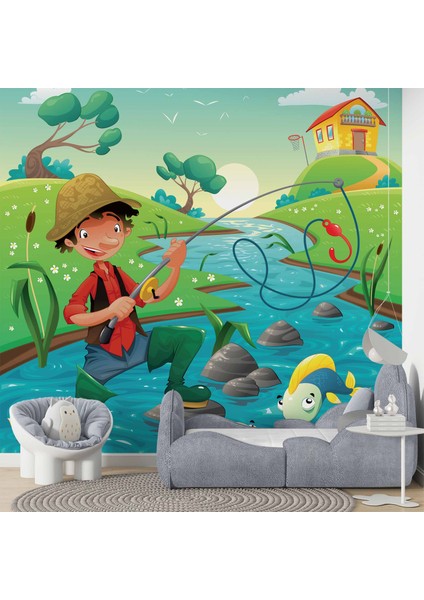 Balık Tutan Çocuk Duvar Kağıdı Baskı