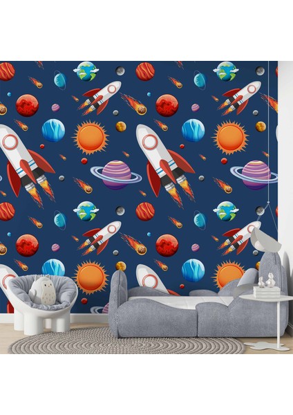 Uzay Desenli Duvar Kağıdı Baskı