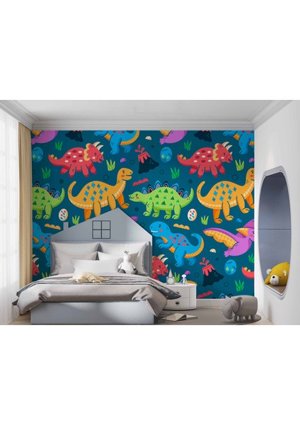Renkli Dinozor Desenli Çocuk Oyun Odası Duvar Kağıdı Baskı modelleri