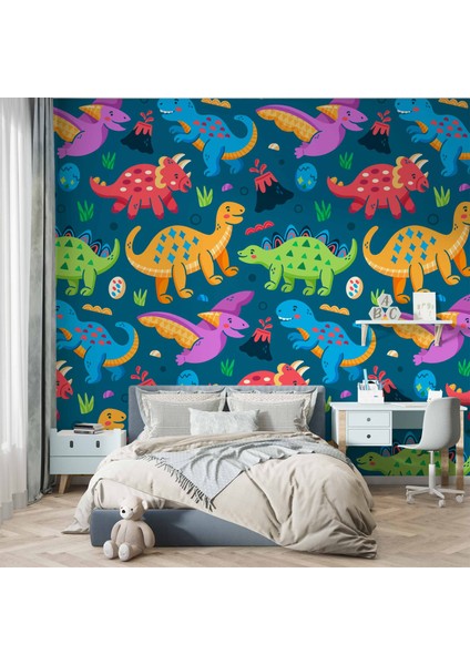Renkli Dinozor Desenli Çocuk Oyun Odası Duvar Kağıdı Baskı fırsatları