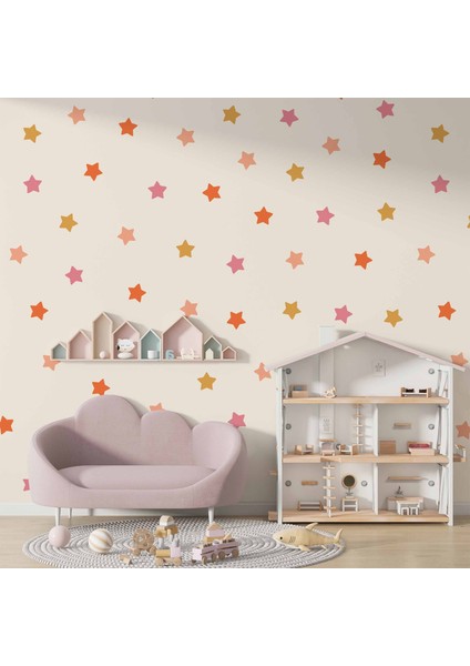 Pembe Yıldız Desenli Çocuk Odası Duvar Kağıdı Baskı