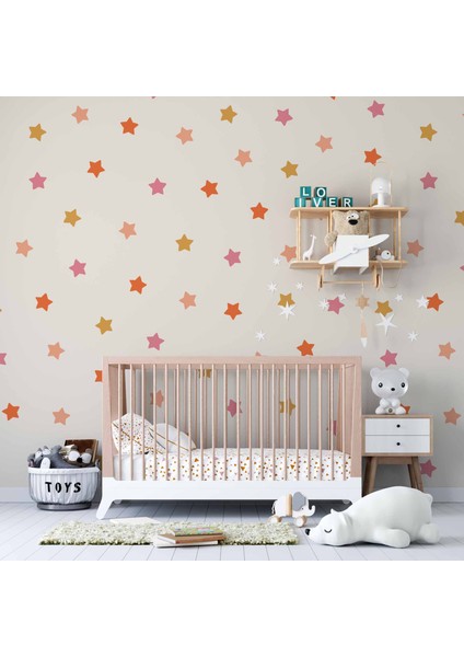 Pembe Yıldız Desenli Çocuk Odası Duvar Kağıdı Baskı modelleri