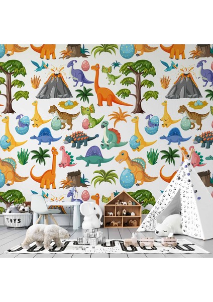 Dinazor Desenli Çocuk Odası Duvar Kağıdı Baskı