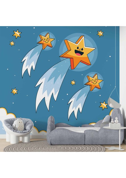 Kayan Yıldız Temalı Çocuk Odası Duvar Kağıdı Baskı