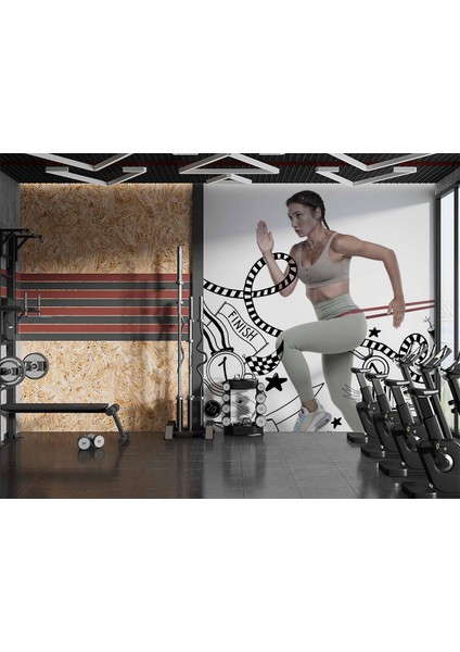 Koşan Kadın Temalı Spor Salonu Duvar Kağıdı Baskı modelleri