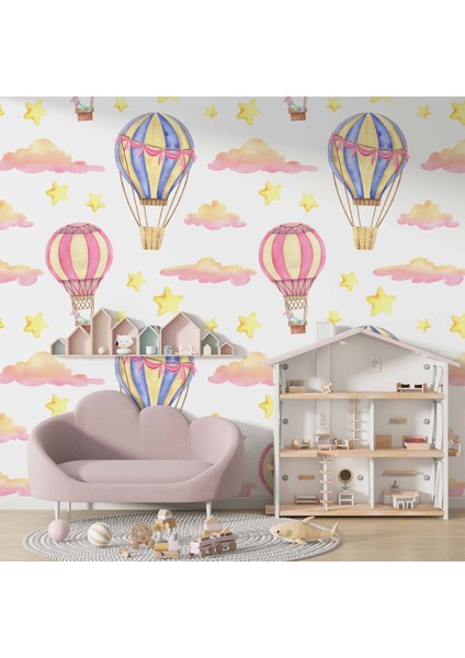 Uçan Balon Temalı Çocuk Odası Duvar Kağıdı Baskı