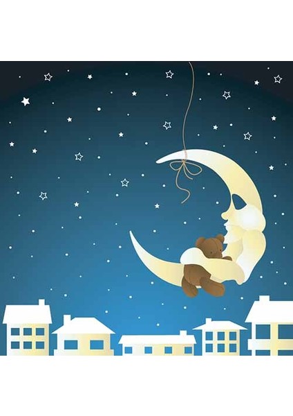 Ay Yıldızlı Gece Çocuk Odası Duvar Kağıdı Baskı