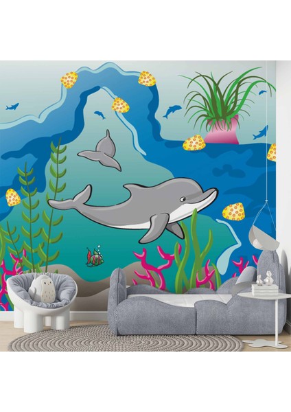 Denizaltı Yunus Çocuk Odası Duvar Kağıdı Baskı