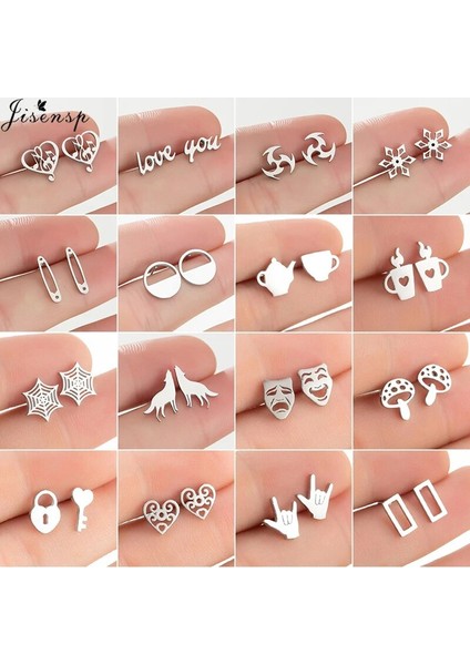 NO.408 Stili NO.468 Boyutu 2022 Trend Geometrik Paslanmaz Çelik Küpe Kadınlar Için Küçük Kar Tanesi Dart Müzik Kurt Küpe Moda Takı Çocuklar Çıtçıt (Yurt Dışından)