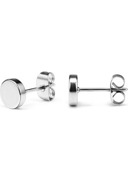 6mm Tarzı Gümüş 1 Çift Paslanmaz Çelik Yuvarlak Siyah Kulak Çıtçıt Erkekler Punk Düğme Küpe Erkekler Için Geri Itin Düğme Küpe Kadın Erkek Takı (Yurt Dışından)