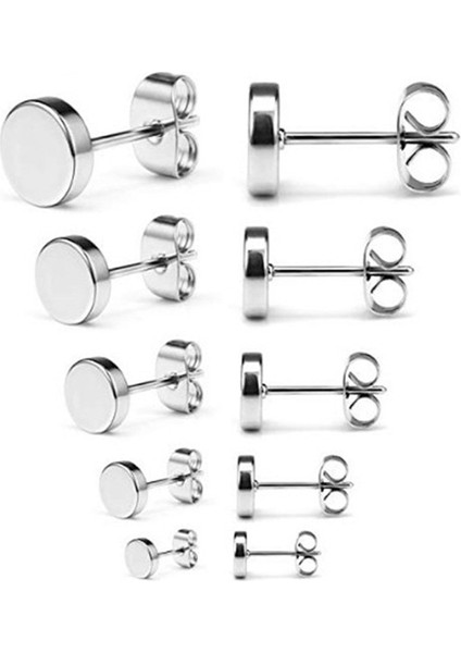 6mm Tarzı Gümüş 1 Çift Paslanmaz Çelik Yuvarlak Siyah Kulak Çıtçıt Erkekler Punk Düğme Küpe Erkekler Için Geri Itin Düğme Küpe Kadın Erkek Takı (Yurt Dışından)