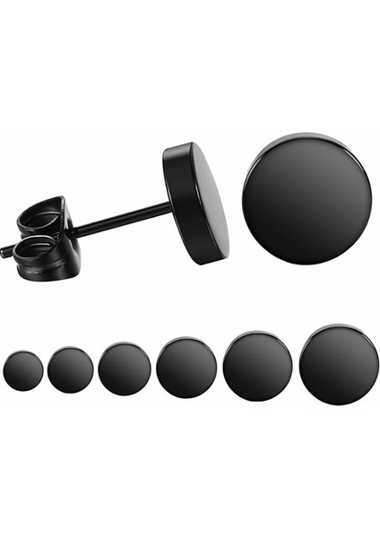 6mm Tarzı Gümüş 1 Çift Paslanmaz Çelik Yuvarlak Siyah Kulak Çıtçıt Erkekler Punk Düğme Küpe Erkekler Için Geri Itin Düğme Küpe Kadın Erkek Takı (Yurt Dışından)