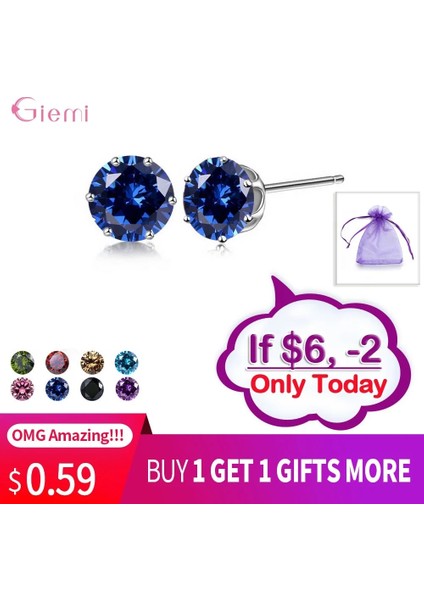 RENK12 Yeni Koleksiyon Kübik Zirkonya Cz Taş 6 mm Moda Takı Damızlık Küpe Gümüş Küpe Kadın Giftolors (Yurt Dışından) indirimleri