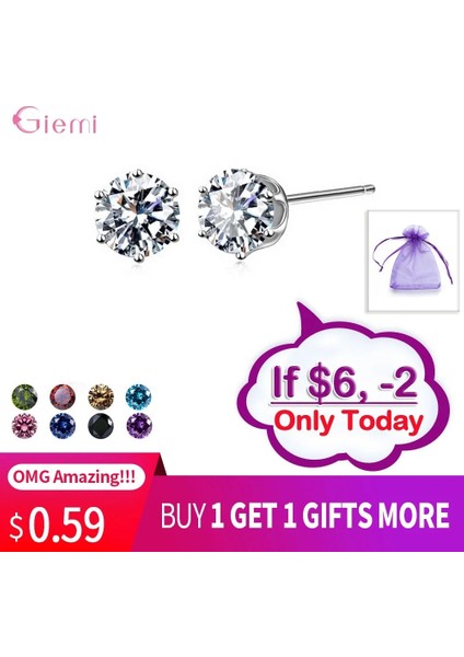 Renk1 Yeni Koleksiyon Kübik Zirkonya Cz Taş 6 mm Moda Takı Damızlık Küpe Gümüş Küpe Kadın Giftolors (Yurt Dışından)