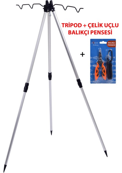 Pense + 3 Ayaklı Alüminyum Teleskopik, Katlanabilir Hafif Kamış ve Olta Dayama Sehpası (Tripod)