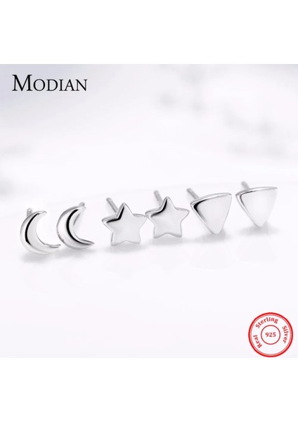 E2075GÜMÜŞ Modian Yeni 6 Stil Gerçek Terling Gümüş Yıldız Ay Zarif Moda Basit Saplama Küpeler Kadınlar Için Üçgen Takı Brincos (Yurt Dışından) fırsatları