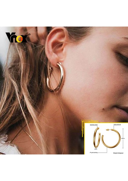 EH-196G-42MM Vnox Minimalist Metal Halka Küpeler Kadınlar Için, Altın Rengi Paslanmaz Çelik Bayan Kız Daire Küpe, Vintage Parti Takı (Yurt Dışından)