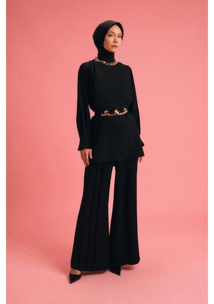 Çift Nervürlü Saten Pantolon 24Y2616 Siyah