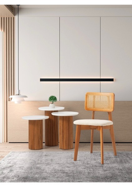 Ahşap 3 Lü Zigon Sehpa Natural Ağaç Beyaz