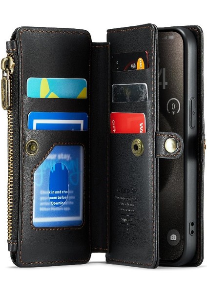 Iphone 15 Için Crossbody Durumda Pro Max Rfid Engelleme Durumda Cüzdan Fermuar Yuvası (Yurt Dışından)
