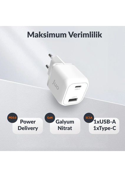 35W Gan Usb-C + Usb-A Şarj Aleti iPhone & iPad & Samsung Pps Uyumlu Pd Qc4.0 Type-C Hızlı Şarj Cihazı Beyaz