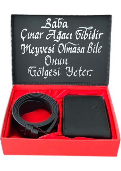 Babalar Günü Siyah Deri Cüzdan Kemer ve Harfli Tesbih