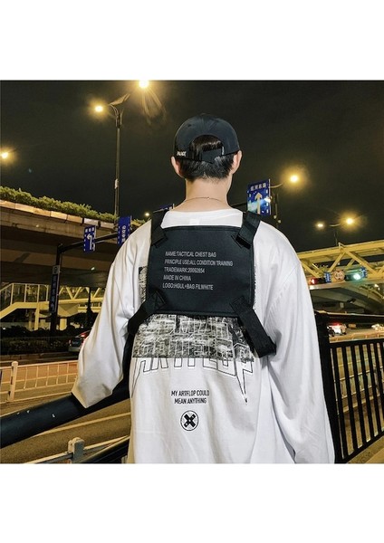 Siyah-Çok Fonksiyonlu Yelek Göğüs Omuz Çantaları Erkek Kadın Oxford Kumaş Yelek Hip-Hop Caddesi Kemer Kılıfı Kamp Yürüyüş Seyahat Çantası (Yurt Dışından) fırsatları
