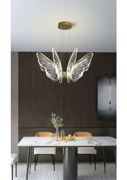 Altın Luxury Exclusive Modern LED Avize Butterfly Kelebek Gold Sarı Kademeli 3 Renk Metal 20 x 60 8