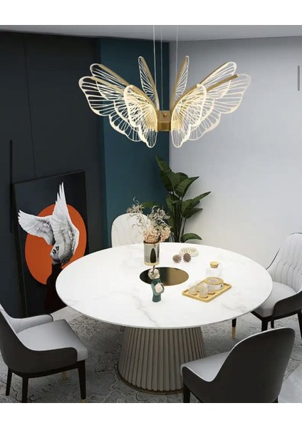 Altın Luxury Exclusive Modern LED Avize Butterfly Kelebek Gold Sarı Kademeli 3 Renk Metal 20 x 60 8