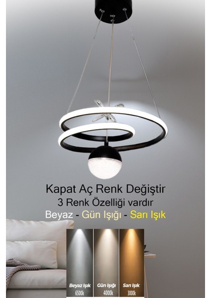 61-70 cm Yıldız Toplu Yeni LED Avize 3 Renk Modüllü Ledli Siyah 2 Alüminyum 30 x 60 E27 Salon / Otu