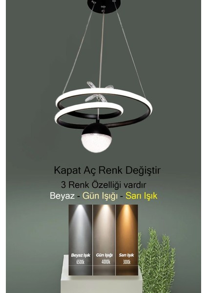 61-70 cm Yıldız Toplu Yeni LED Avize 3 Renk Modüllü Ledli Siyah 2 Alüminyum 30 x 60 E27 Salon / Otu