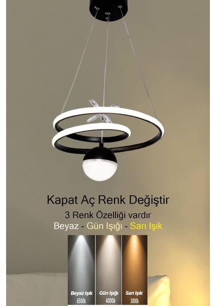 61-70 cm Yıldız Toplu Yeni LED Avize 3 Renk Modüllü Ledli Siyah 2 Alüminyum 30 x 60 E27 Salon / Otu